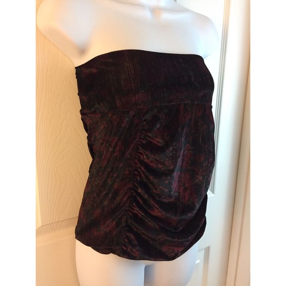 FREE PEOPLE Velvet Sleeveless Tube Top Small Velour Ruched Burgundy Black - Picture 6 of 8